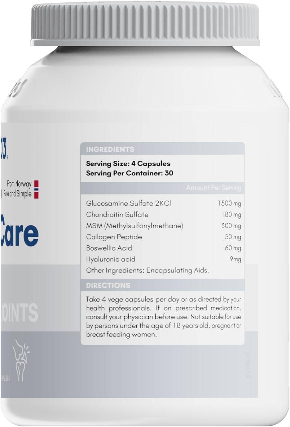 Glucosamine 1500mg with Chondroitin MSM 120 Capsules Collagen Peptide | Joint Support Supplement, 30 Day Supply Joint Health