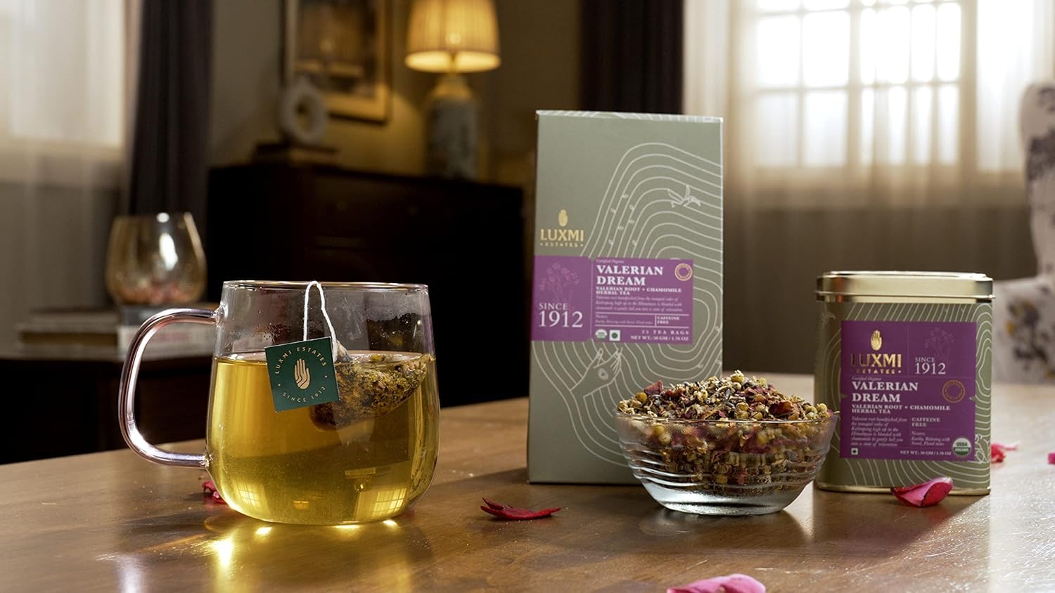 LUXMI Estates Valerian Dream Organic Valerian Root Tea (90 Tea Bags) Caffeine Free Tea Bags for Sleep, Relaxing, Calming, and Stress Relief, with Certified Organic Valerian Root Tea