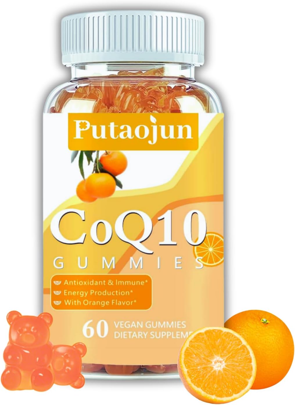 coq10 Gummies | coq10 Gummies for Adults | Orange Flavor | Sugar Free Coenzyme Q10 Vitamins Muscle & Bone Energy | Ultra High Absorption, Cellular Energy, Antioxidant (60 Count (Pack of 1))