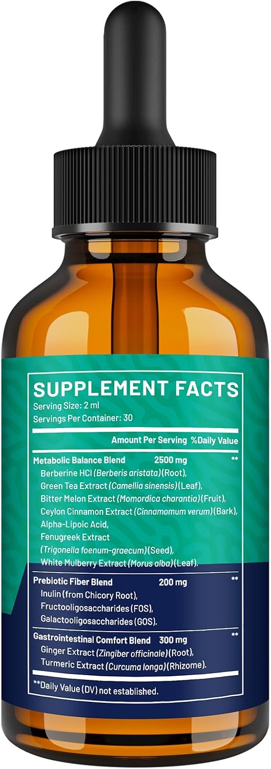 Liposomal Berberine HCL Liquid Drops – Advanced 12-in-1 Herbal Formula with Ceylon Cinnamon, Bitter Melon, Green Tea & More – 4 Fl Oz