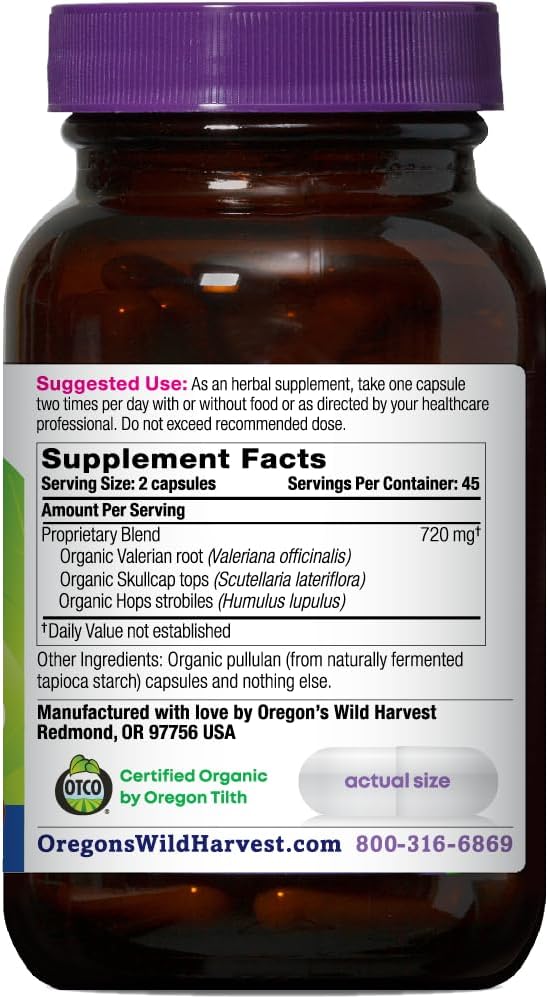 Oregon's Wild Harvest Muscle Relax Organic Herbal Supplement Vegan Capsules with Valerian, Hops and Skullcap