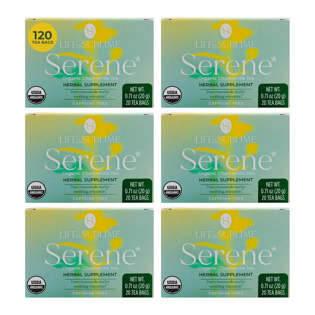 Life by Sublime - Organic Teas - Premium Brazilian Harvest, Naturally Caffeinated or Non-Caffeinated - Supports Digestion, Immune Health, Calmness, Relaxation - 20 Tea Bags (120 Tea Bags, Organic Chamomile Tea)