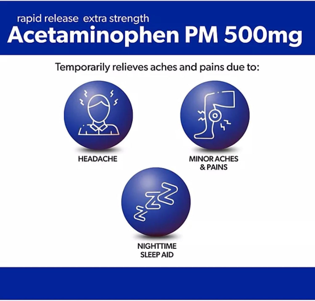 Acetaminophen PM Extra Strength 375 Gelcaps| Pain Reliever & Fever Reducer for Migraines, Joint, Muscle or Back, and Menstrual Pain - Extra Strength Acetaminophen PM, 500mg - 375 Gelcaps (Pack of 1)
