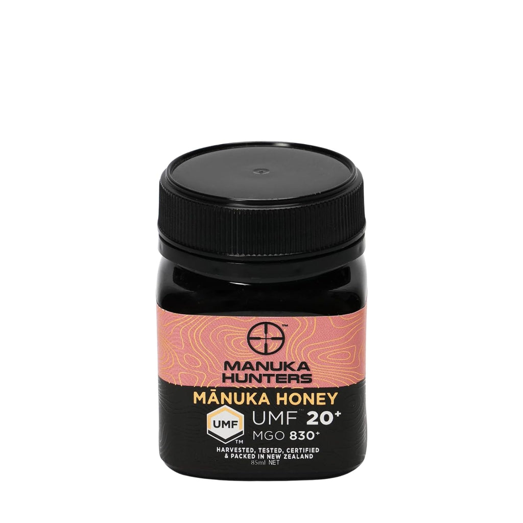 Manuka Hunters UMF 20+/MGO 830+ Certified New Zealand Manuka Honey - 100% Pure Natural Sweetener - Gluten, Dairy Free - Ideal for Tea, Coffee, Smoothies, and Baking - Sustainable - 4.4oz/125g/85ml Jar