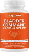 Happee Overactive Bladder Control Supplement for Women & Men - Pumpkin Seed Extract, Soy Germ, Saw Palmetto & Cranberry Blend - Bladder Support for Urinary Frequency, Leaks & Urgency - 90 Capsules