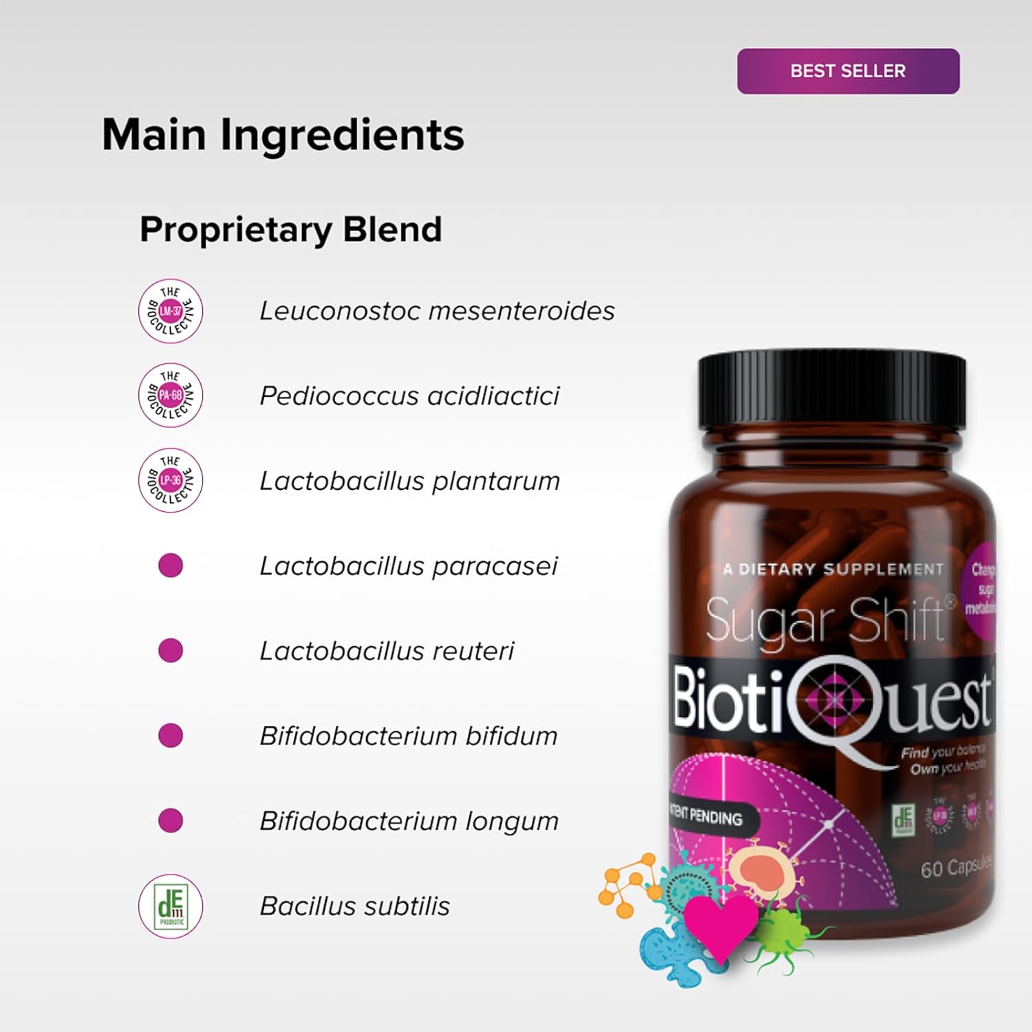 Sugar Shift Probiotics, 22 Billion CFU, Non-GMO and Gluten Free, 60 Capsules