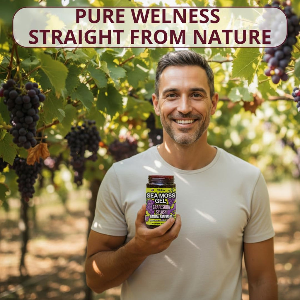Biolore Grape Splash Sea Moss Gel 16 oz - No Added Sugar, Vegan, Made in USA - Wildcrafted Sea Moss Superfood with 92 Essential Vitamins - Ready to Use, No Prep Needed