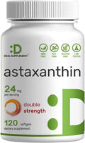 Astaxanthin 24mg Per Serving, 120 Softgels – Double Strength Microalgae – Natural Tanning Pills – Antioxidant Supplements for Skin, Eyes, Joints & Immune Support – Non-GMO