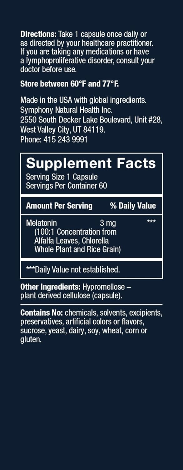 Herbatonin 3mg - The Only Natural Plant Melatonin Natural Sleep Cycle, Body Clock And Circadian Rhythm Support For Jet Lag, 60 Vegan Capsules (60 Day Supply)