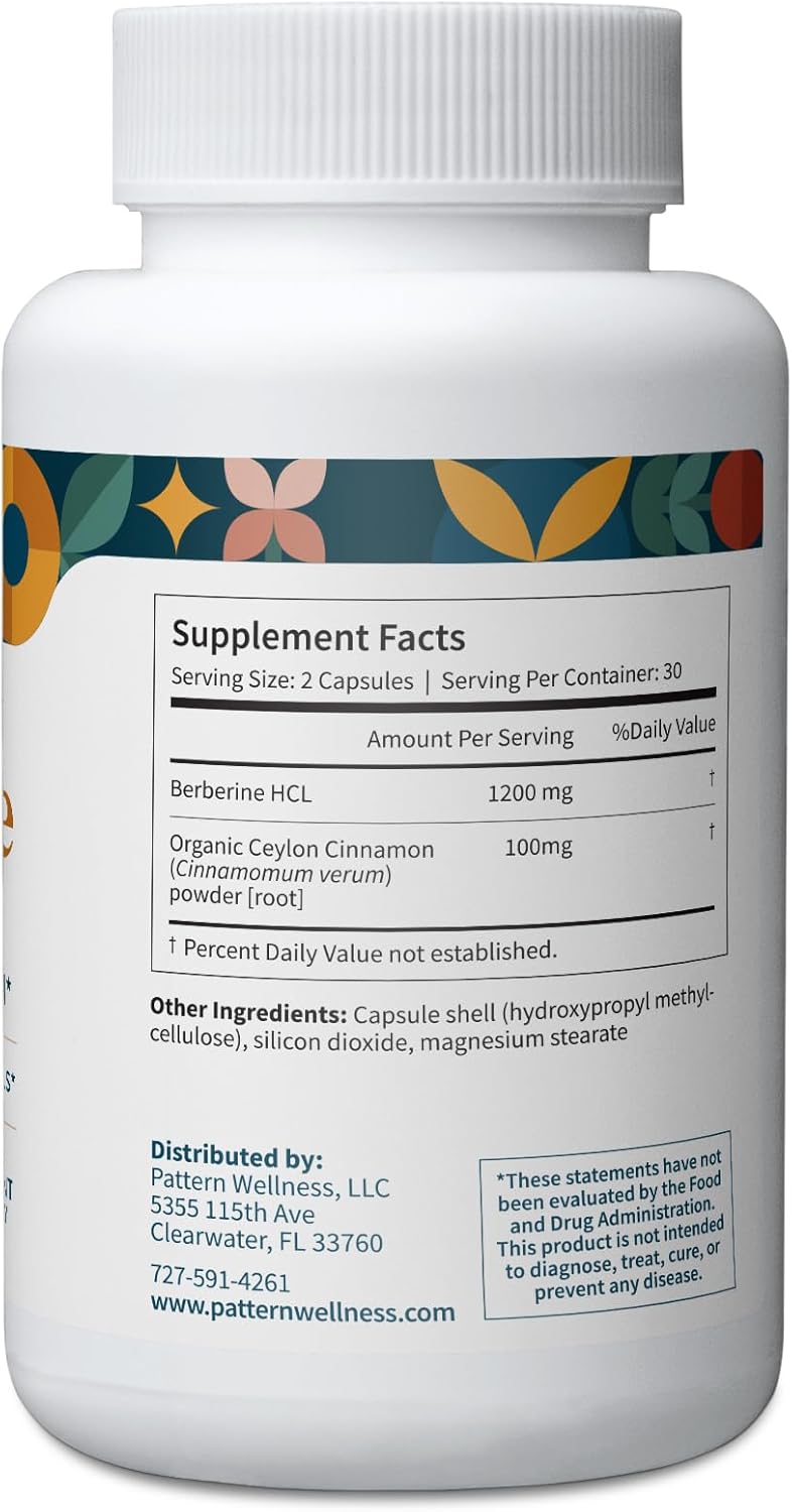 Pattern Wellness Berberine Supplement with Organic Ceylon Cinnamon – Antioxidant & Metabolic Support – Whole Body Wellness – Non-GMO – 60 Vegan Capsules