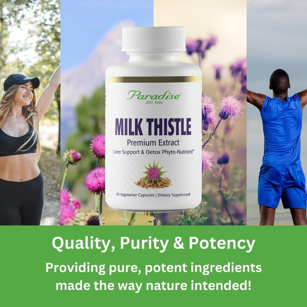 Paradise Herbs Milk Thistle, Active Whole Spectrum Extract, Vegan, Non GMO, Gluten Free, 60 Vegetarian Capsules