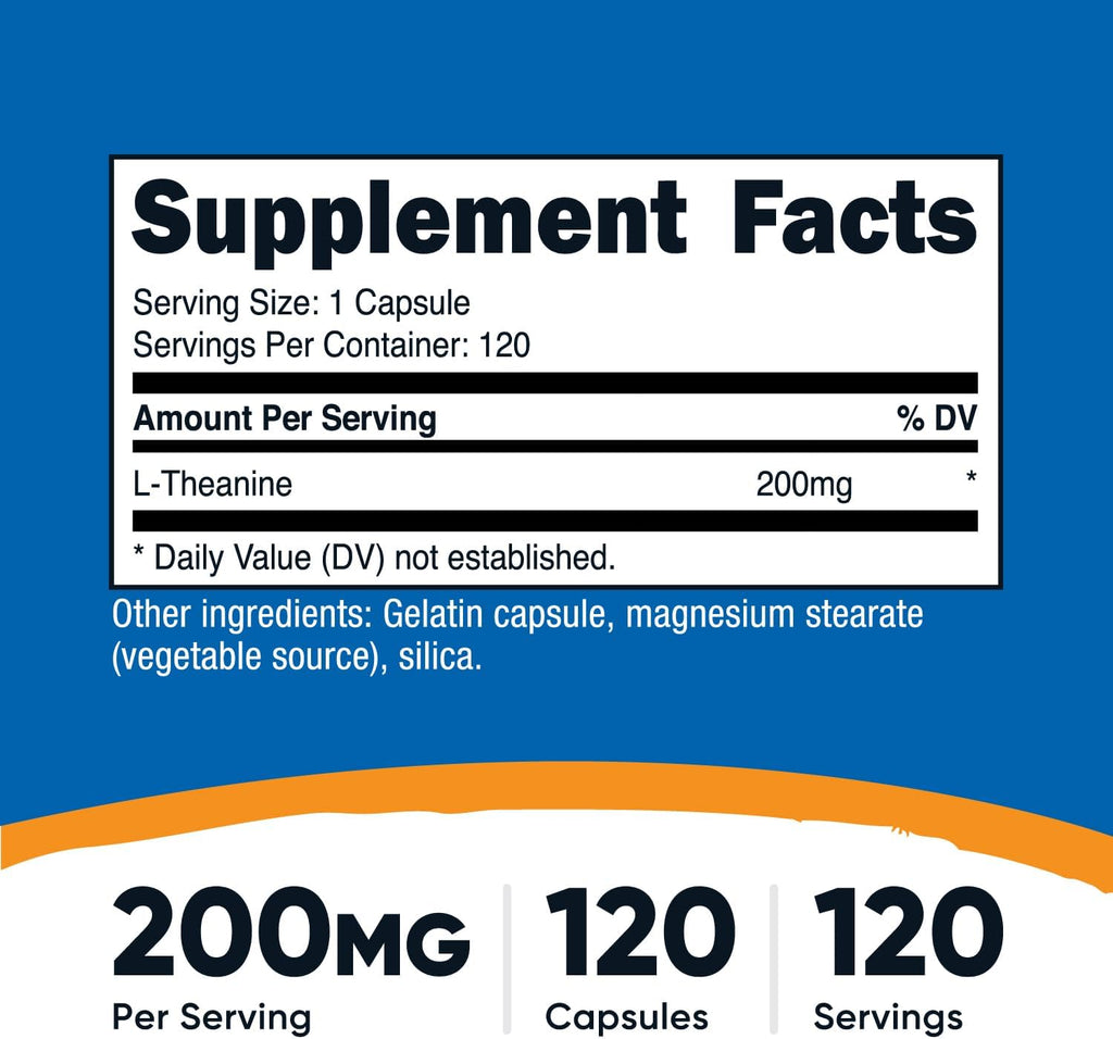 Nutricost L-Theanine 200mg, 120 Capsules, Double Strength - Non-GMO, Gluten Free