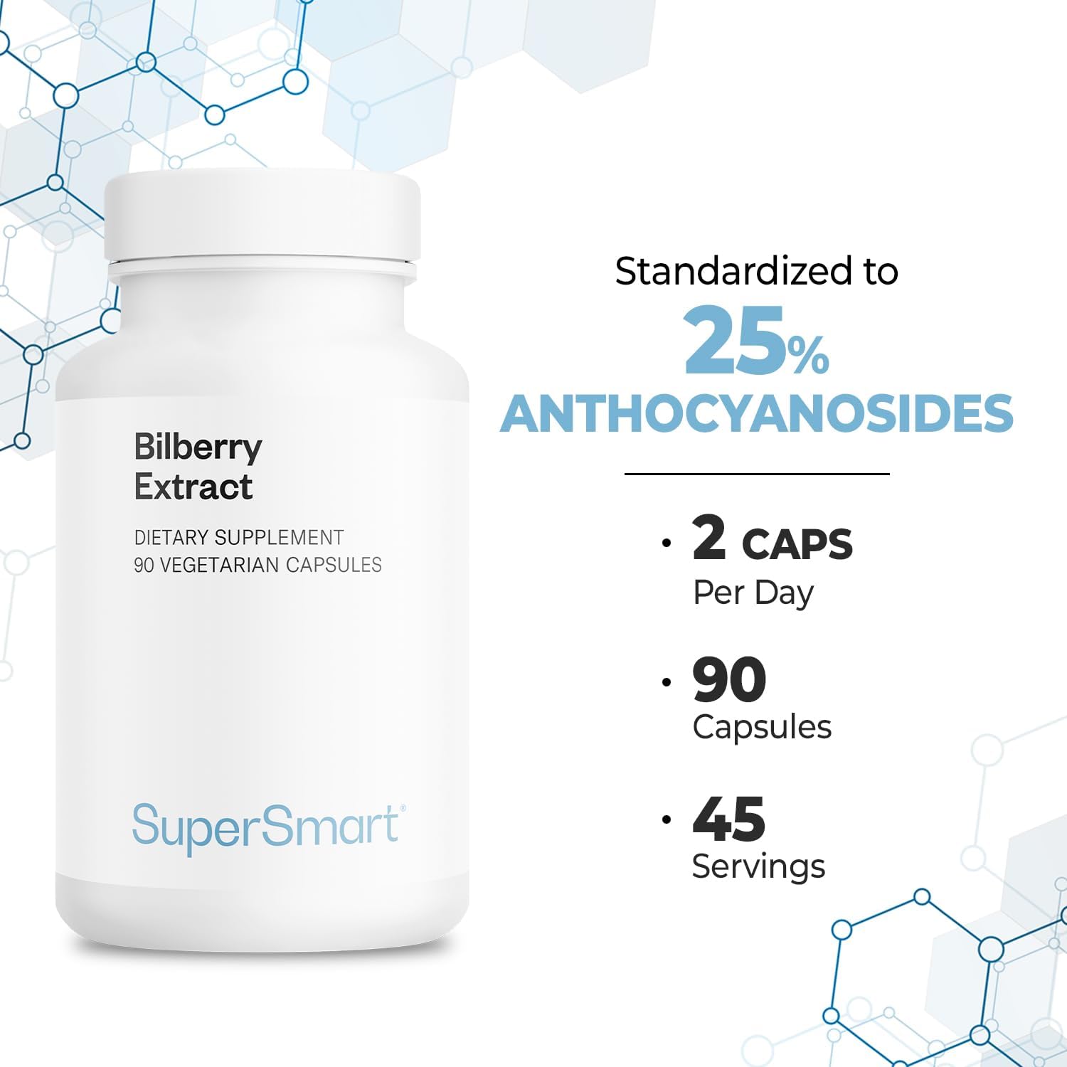 Supersmart - Bilberry Extract (High Strength) - 25% Anthocyanin - Bilberry Supplement for Eyes - Vaccinium Myrtillus Fruit Supplement | Non-GMO & Gluten Free - 90 Vegetarian Capsules