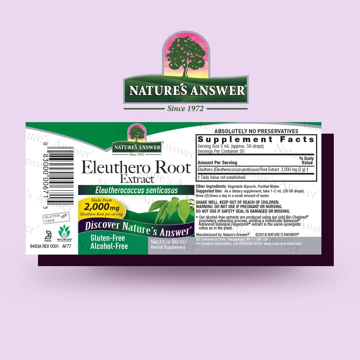 Nature's Answer Alcohol-Free Eleuthero Root, 2-Fluid Ounces | Vegan | No Preservatives Gluten Free Eleuthero Extract