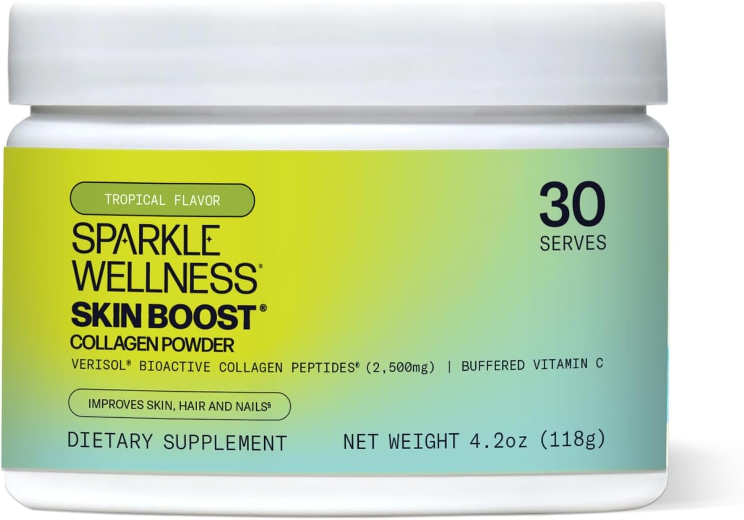 Hydrolyzed Collagen Powder - Sparkle Skin Boost (Tropical Coconut & Pineapple) [30-Serves] Verisol Collagen Hydrolysate Protein Powder Vitamin C Paleo Non-GMO Gluten Free Beauty Supplement Drink