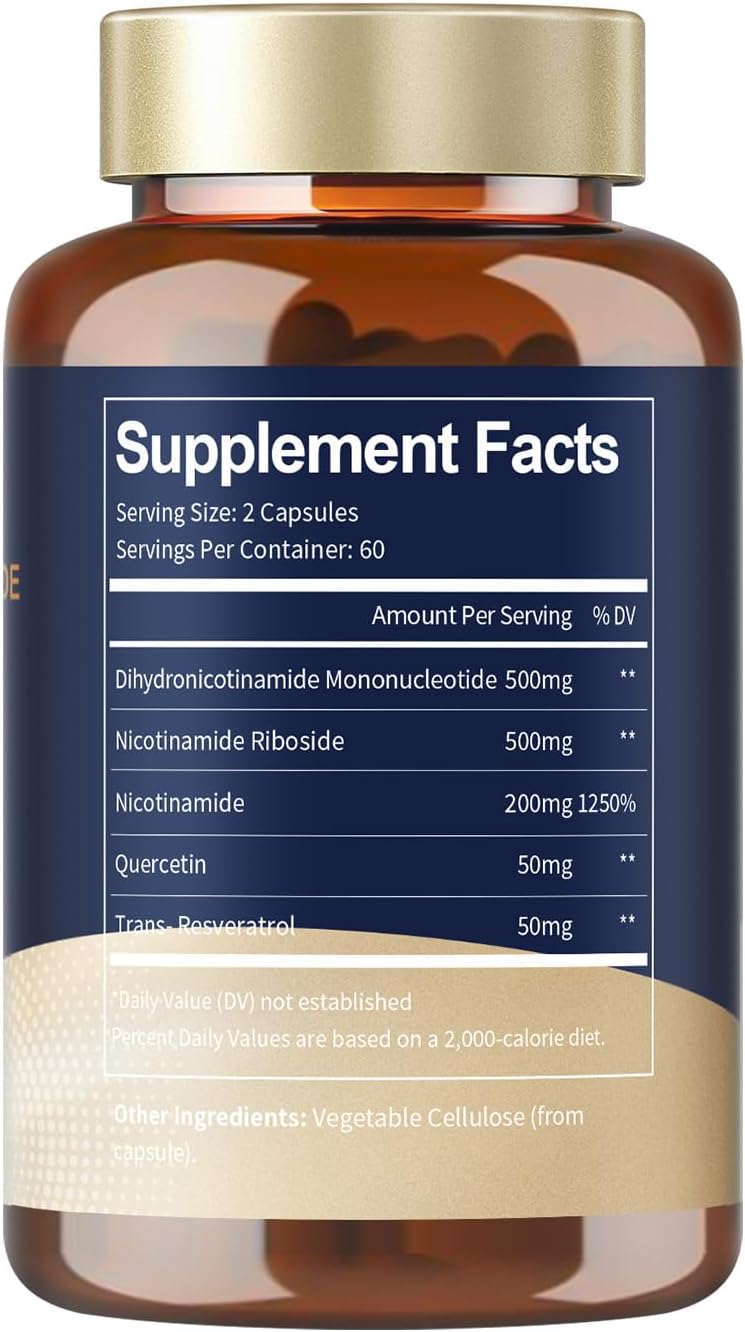 NMNH (Dihydronicotinamide Mononucleotide), NMNH Supplement w/Niacinamide (Vitamin B3), Quercetin, Trans-Resveratrol, Support NAD+, Anti-Aging, Skin Cell Health & Energy, 240 Count