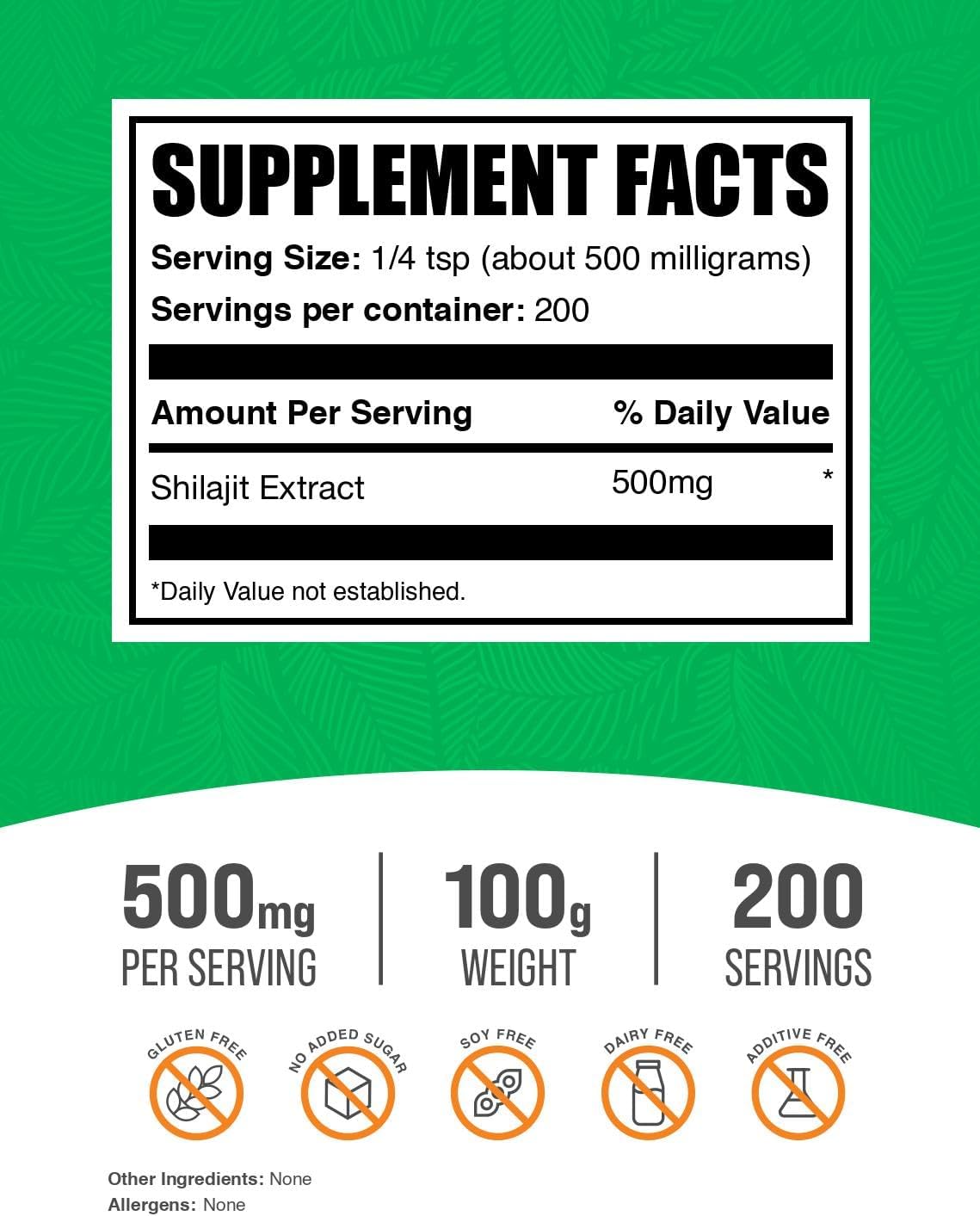 BulkSupplements.com Shilajit Extract Powder - Fulvic Acid Supplement, Shilajit Supplement - Gluten Free, 500mg per Serving of Shilajit Powder, 100g (3.5 oz) (Pack of 1)
