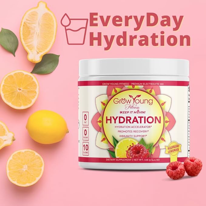 Grow Young Fitness Hydration Powder - Raspberry Lemonade, Premium Electrolyte Mix for Proactive Hydration, Vitamins and Sugar Free (1 Pack, 30 Servings)