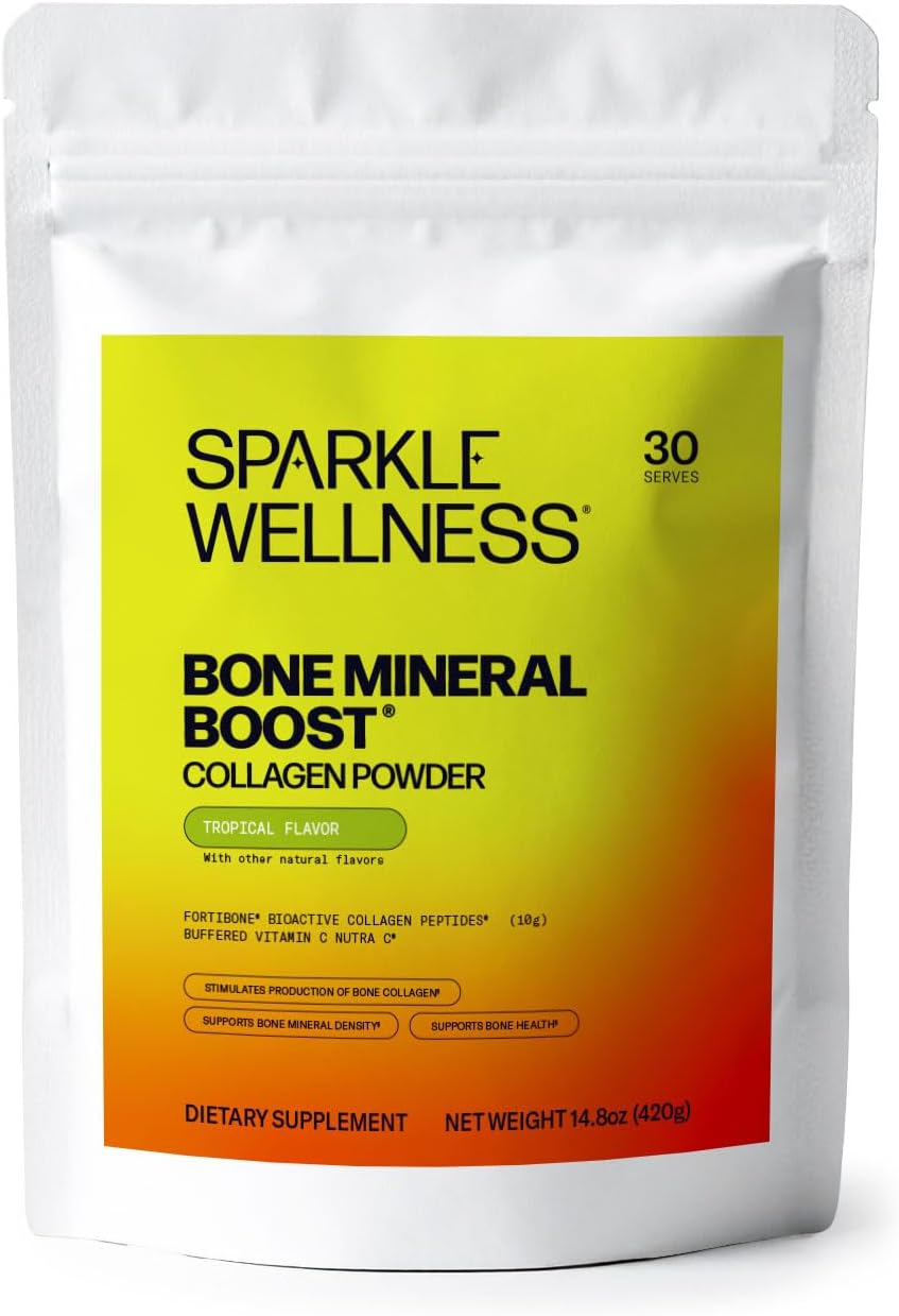 Sparkle Wellness Bone Mineral Boost (Tropical) [30 Serves] | Collagen Powder Supplement | FORTIBONE Bioactive Collagen Peptides and Buffered Vitamin C Nutra C | Bone Supplements