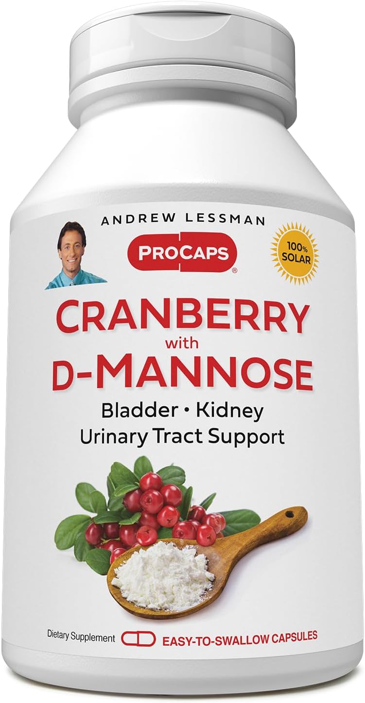 ANDREW LESSMAN Cranberry with D-Mannose - 60 Capsules - Supports Bladder, Kidney and Urinary Tract Health. High Potency Standardized Cranberry Concentrate and D-Mannose. Easy to Swallow Capsules
