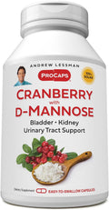 ANDREW LESSMAN Cranberry with D-Mannose - 60 Capsules - Supports Bladder, Kidney and Urinary Tract Health. High Potency Standardized Cranberry Concentrate and D-Mannose. Easy to Swallow Capsules