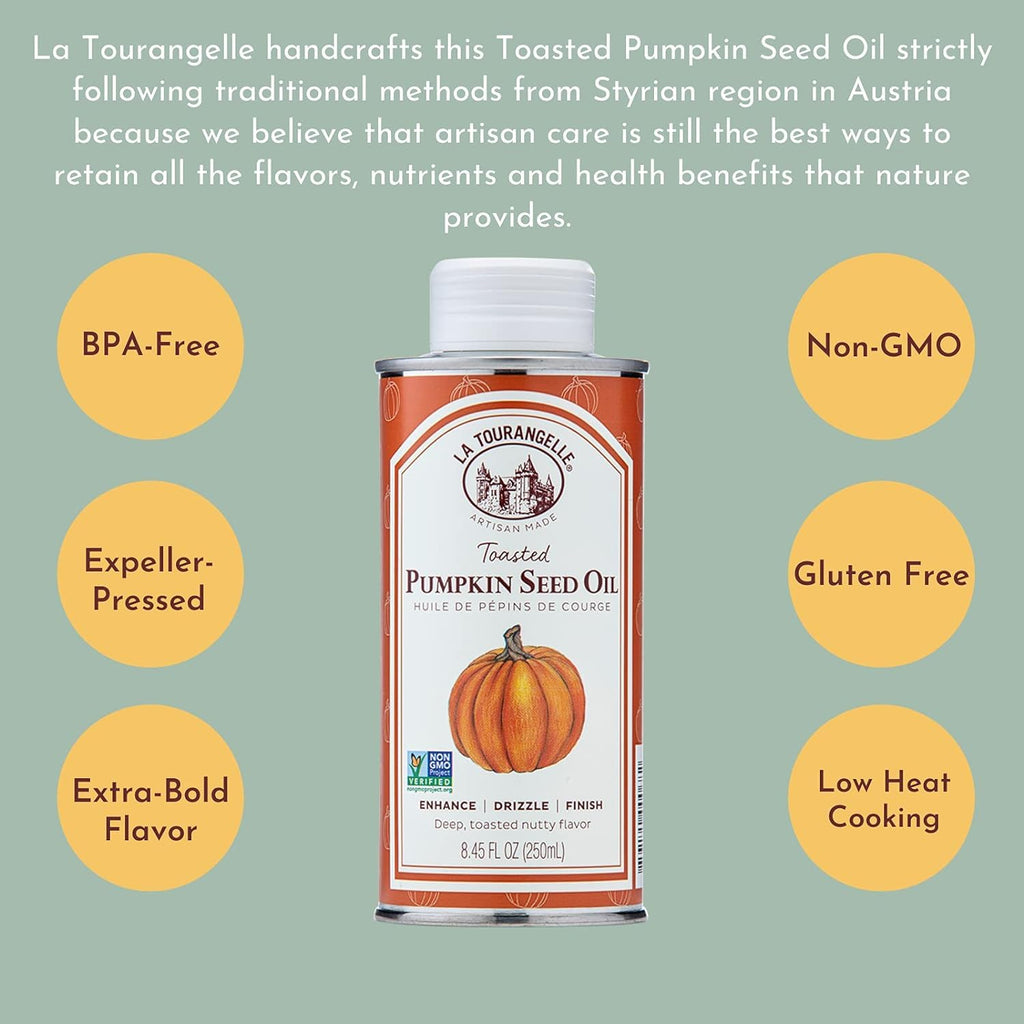 La Tourangelle, Toasted Pumpkin Seed Oil, Great for Cooking, Salad Dressings, Pastas, and Spreads, Health and Beauty Oil, 8.45 Fl Oz