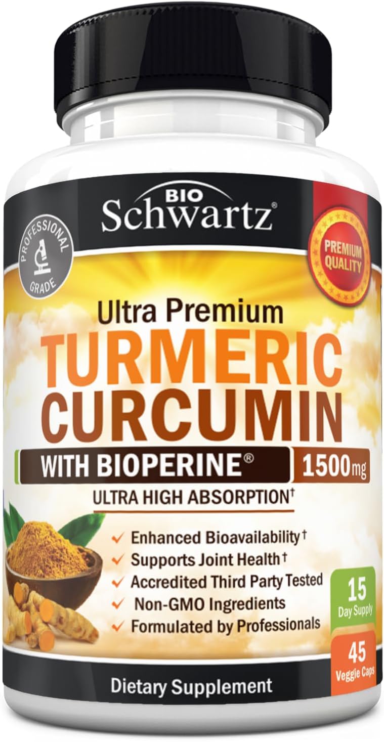Turmeric Curcumin with Black Pepper Extract 1500mg - High Absorption Ultra Potent Turmeric Supplement with 95% Curcuminoids and BioPerine - Non GMO Tumeric Capsules for Joint Support - 45 Capsules
