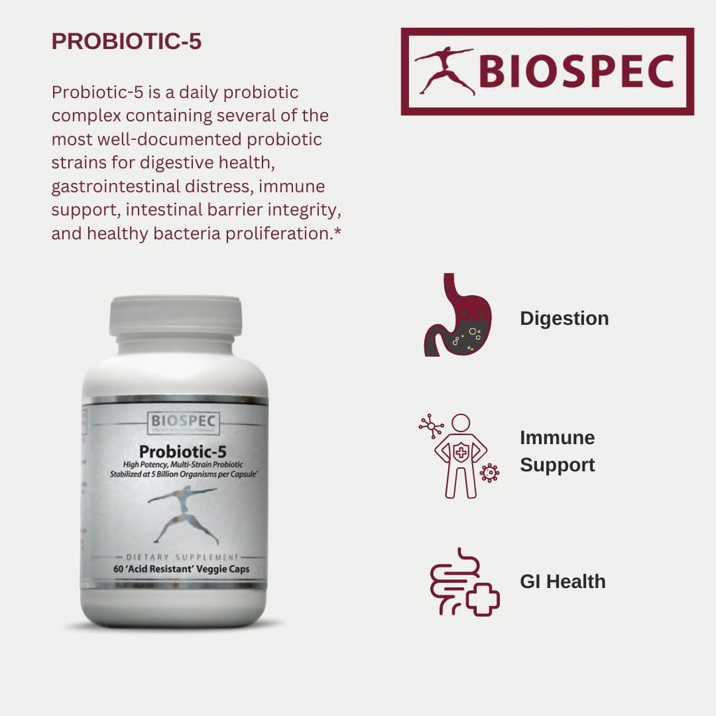 Probiotic-5 – Broad-Spectrum Probiotic Complex w/ 5 Billion Microorganisms and 5 Unique Probiotic Strains per Capsule.