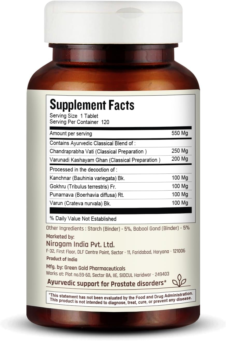 Purushrink Prostate Health Supplement for Men | Support Better Sleep and Urinary Health | Natural Ayurvedic Formula by Nirogam - 120 Tablets