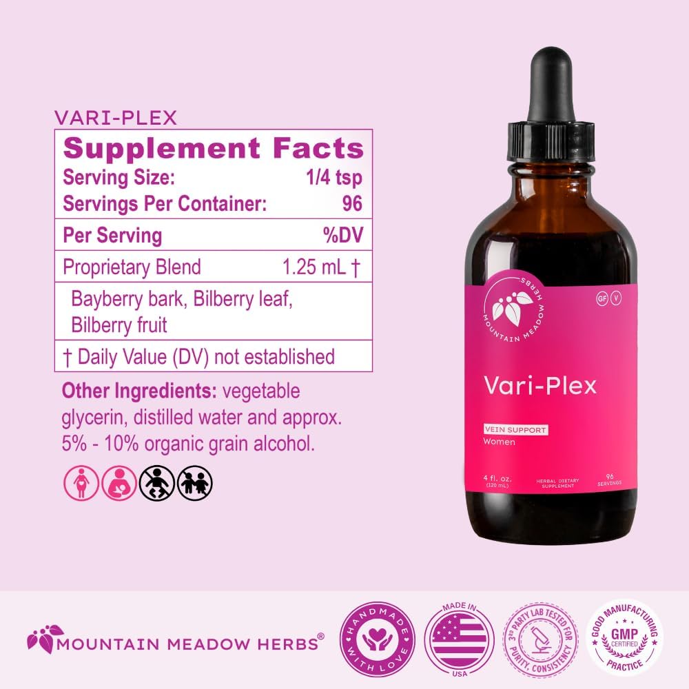 Mountain Meadow Herbs Vari-Plex - Natural Vein Support for Women, Promotes Healthy Circulation, Capillary & Vein Health, Fast-Acting Liquid Herbal Extract 4oz