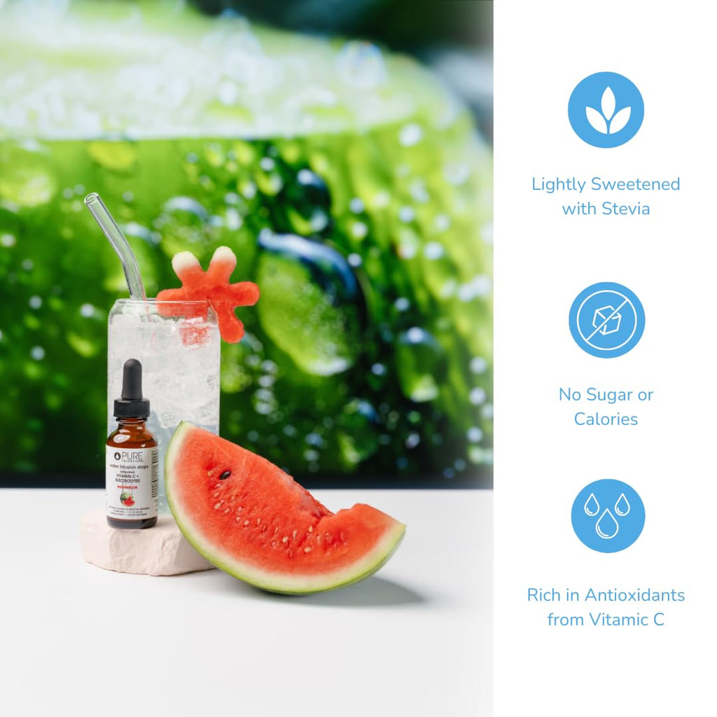 Pure Inventions - Watermelon Water Infusion Drops - Antioxidants, Vitamin C & Electrolytes - Health & Wellness Drink - Immunity Support -Sugar Free, Zero Calorie, No Artificial Sweeteners -30 Servings