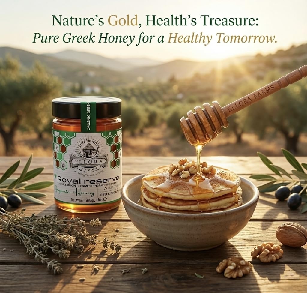 Ellora Farms Organic Honey, Wild Thyme Organic Honey Raw Unfiltered, Preservative and Additive Free, 2025 Paris and Dubai Gold Awards Winner - 450 g