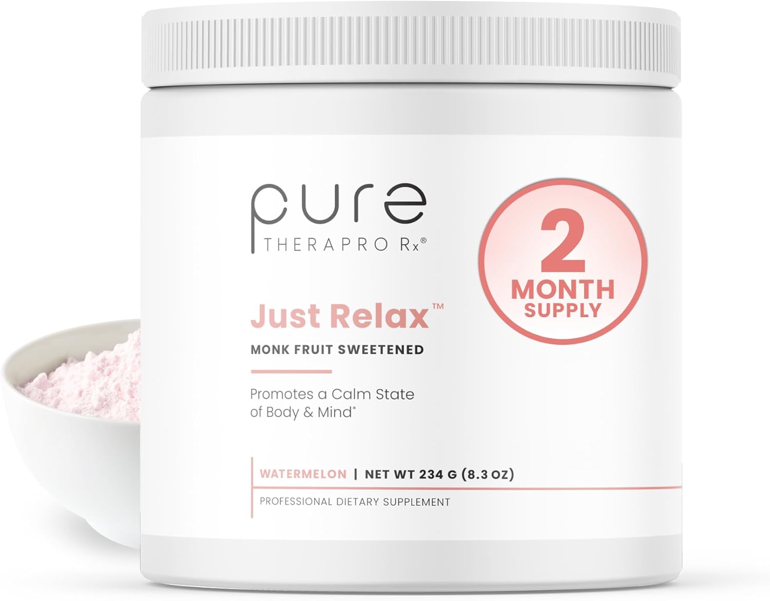 Pure Therapro Rx Just Relax -Watermelon 60 Servings | Supports: Relaxed Mood, Healthy Blood Pressure, Emotional Wellness | Myo-inositol; Di-Magnesium Malate, GABA, Taurine, & L-Theanine