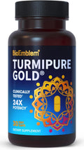 BioEmblem Turmeric Curcumin with Clinically Studied TurmiPure - 1 Small Cap Daily, 24x More Absorption Than Others - Joint Support, Healthy Inflammation Tumeric Supplements - Non-GMO - 30 Servings