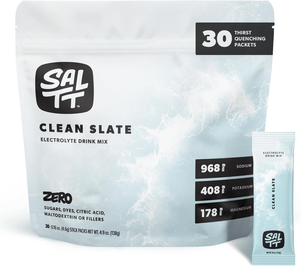 Keto Chow SALTT Electrolytes Powder Packets, Clean Slate Unflavored (30 Hydration Packets) - Magnesium, Potassium, Sodium, Trace Minerals - Vegan, Gluten Free - Travel Essentials - Made in USA