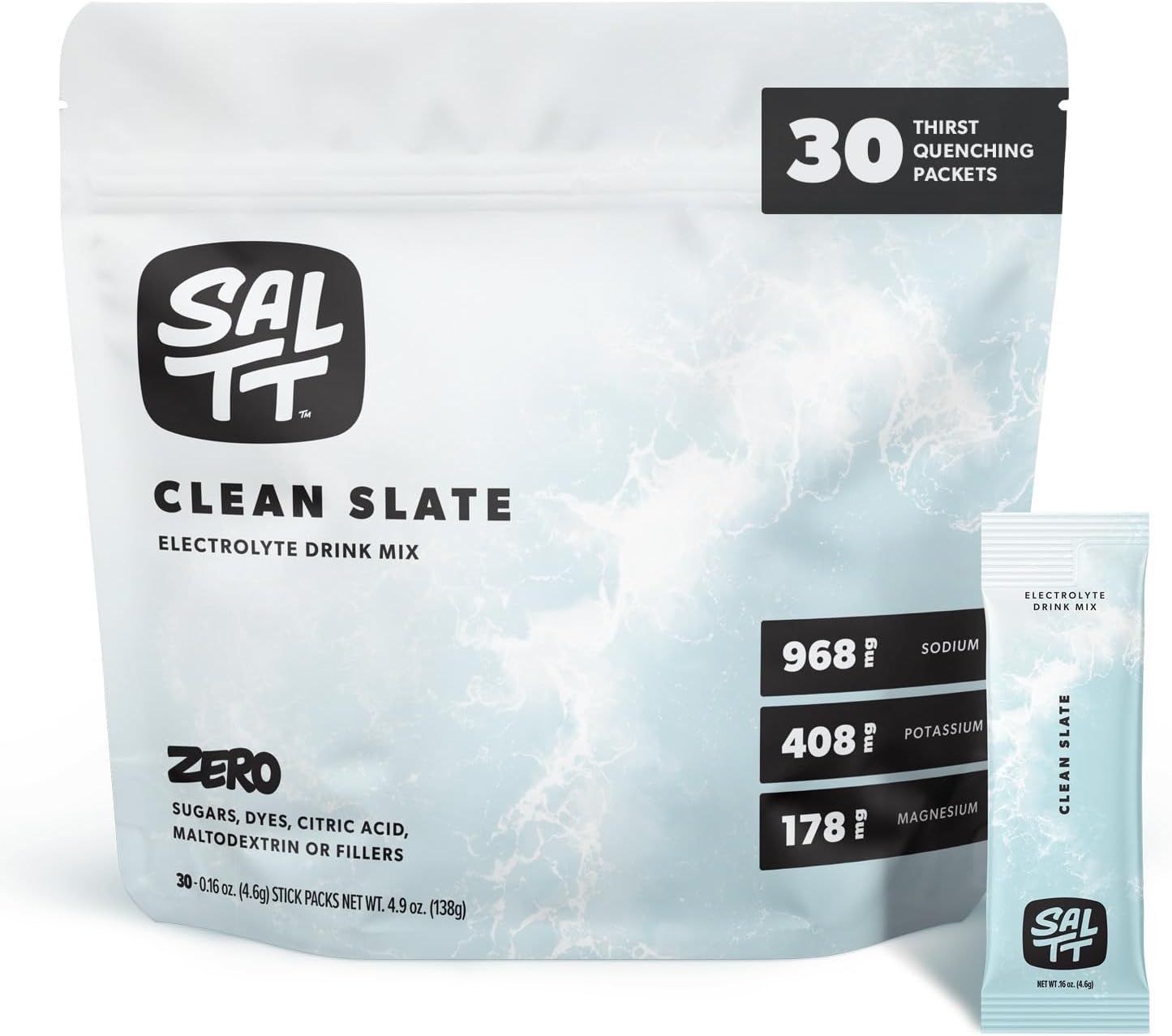 Keto Chow SALTT Electrolytes Powder Packets, Clean Slate Unflavored (30 Hydration Packets) - Magnesium, Potassium, Sodium, Trace Minerals - Vegan, Gluten Free - Travel Essentials - Made in USA