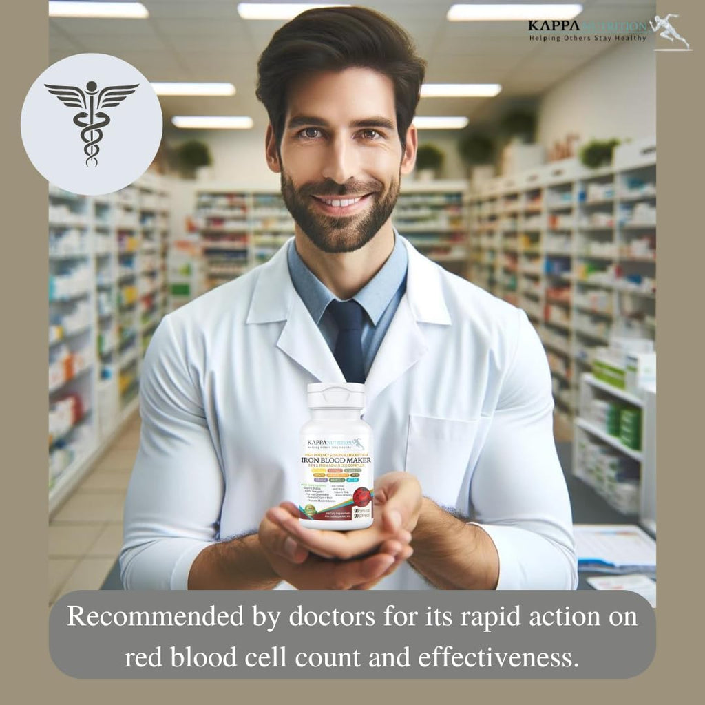 KAPPA NUTRITION Iron 26mg, Vitamin C & Orange 150mg, Folate 667mcg DFE, Vitamin B12, Beetroot, Brewers Yeast, Broccoli & MCT Oil 9 in 1 Advanced Complex (60 Capsules)