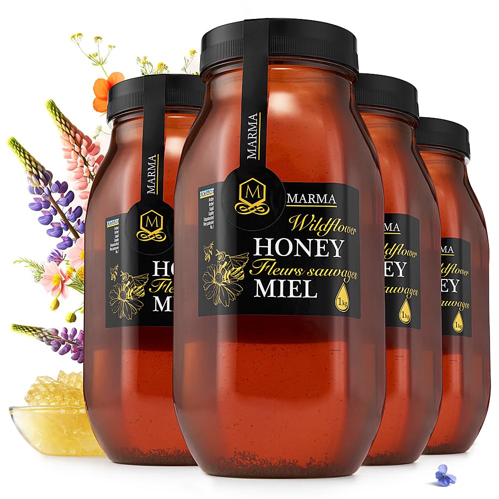 HONIGMA® Marma Wildflower Honey | Authentic Raw Honey from Ukraine | 100% Pure & Unpasteurized | 1000g/35.2oz | May Arrive Crystallized or Partially Crystallized | Pack of 4