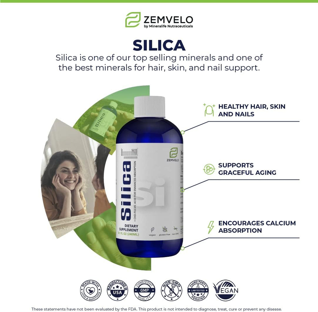 Liquid Ionic Silica - Hair, Skin & Nails Nutrition | Collagen Support | Joint Support for Health Tendons & Cartilage | 8 oz, 48 Day Supply