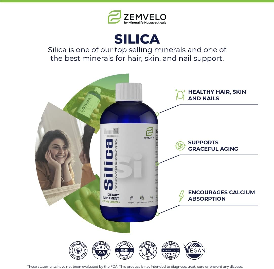 Liquid Ionic Silica - Hair, Skin & Nails Nutrition | Collagen Support | Joint Support for Health Tendons & Cartilage | 8 oz, 48 Day Supply