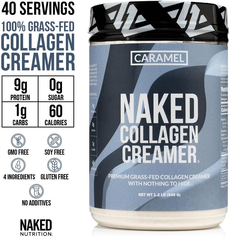 Naked Collagen Coffee Creamer - Caramel Collagen Creamer For Coffee - Dairy-Free, Gluten-Free, GMO-Free - Support Hair, Skin, and Nails - 40 Servings