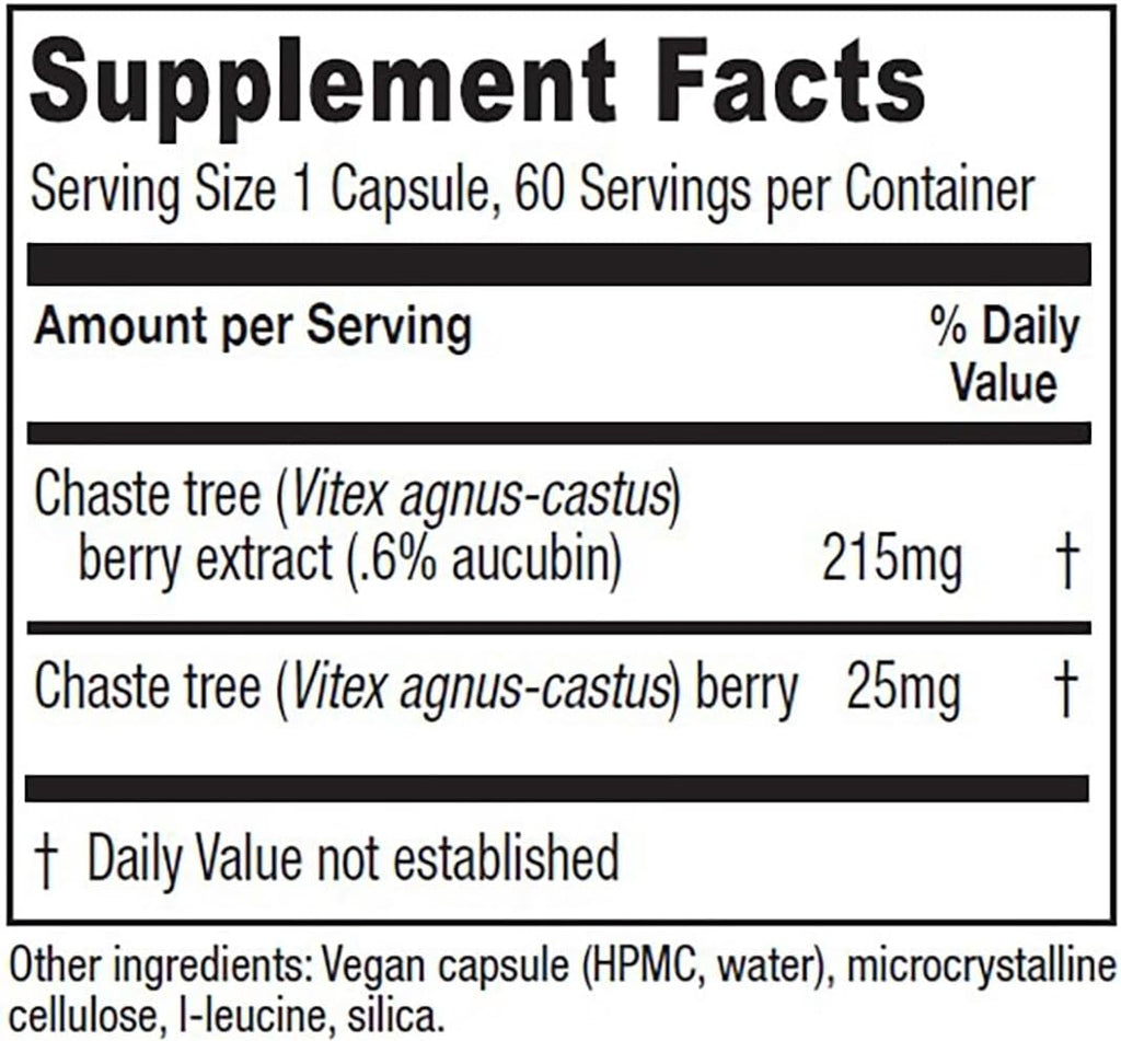 Vitanica Chaste Tree Berry Extract, Vitex Chasteberry Supplement for Women, Hormone Balance and Menstrual Cycle Support, Non-GMO, Vegan, 2 Month Supply, 60 Capsules