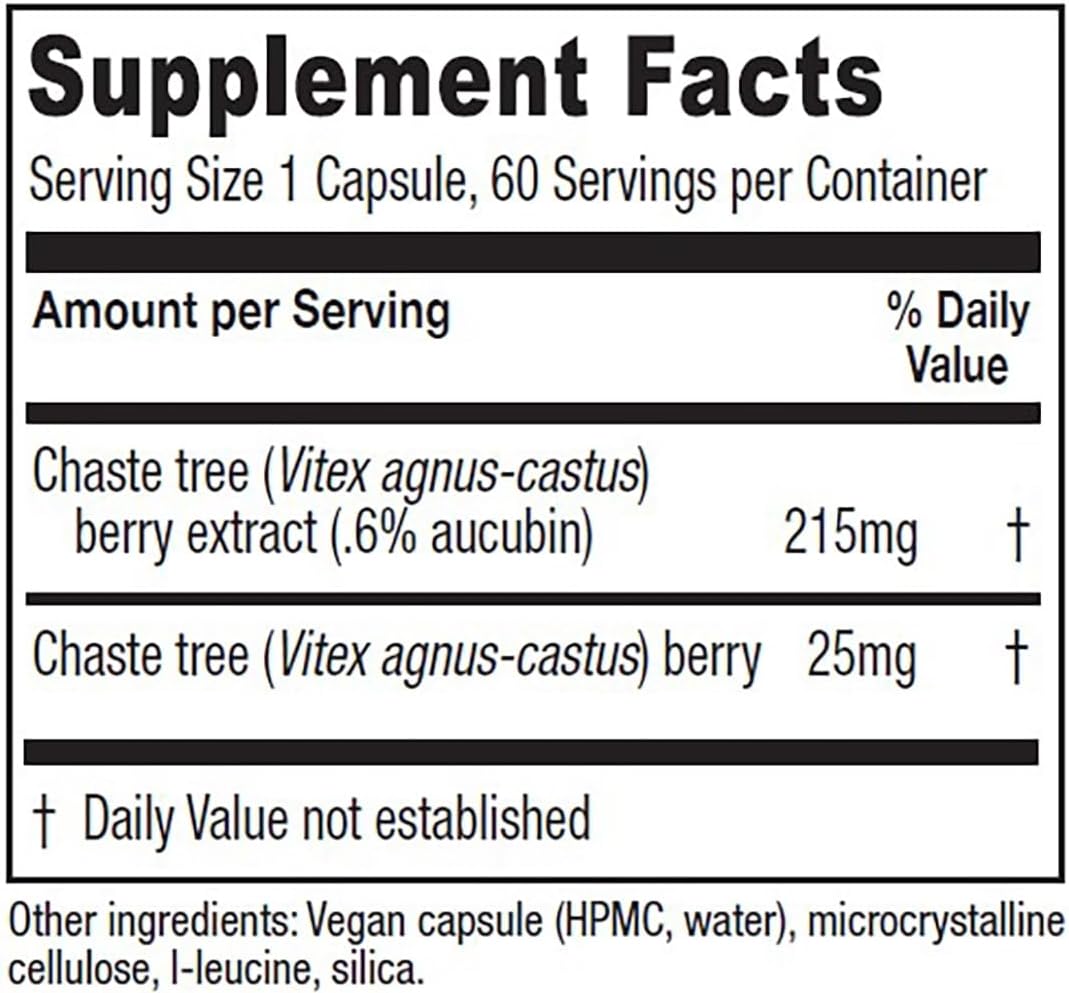 Vitanica Chaste Tree Berry Extract, Vitex Chasteberry Supplement for Women, Hormone Balance and Menstrual Cycle Support, Non-GMO, Vegan, 2 Month Supply, 60 Capsules