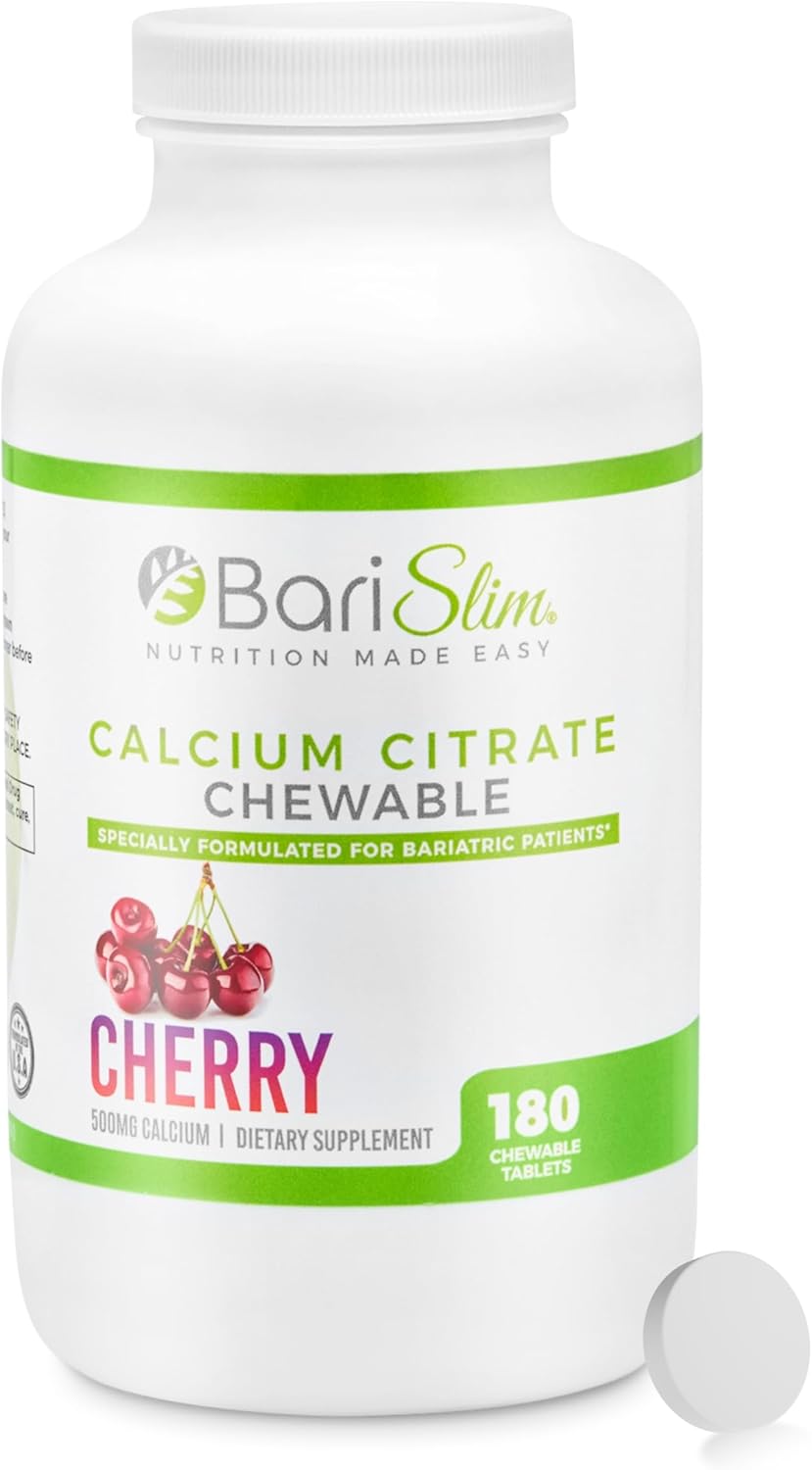 BariSlim Bariatric Calcium Citrate with Magnesium & Vitamin D Tabs - 500mg Calcium Citrate - Formulated for Post Weight Loss Surgery - Supports Bone Health | Cherry