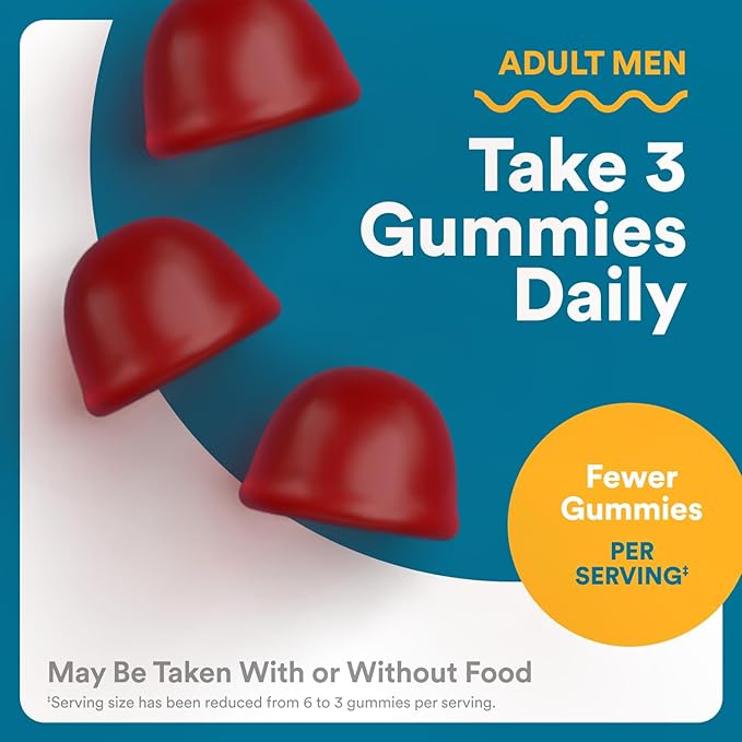 SmartyPants Men's Multivitamin Gummies - Improved Formula: Omega 3 (DHA/EPA), Methylfolate, Vitamin D3, C, Vitamin B12, B6, Vitamin A, K, Zinc & Selenium, Gluten Free, 90 Count (30 Day Supply)