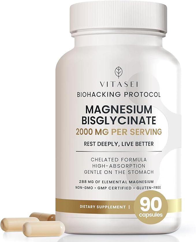 Vitasei Magnesium Bisglycinate – High Absorption Chelated Formula – 2000 mg per Serving (288 mg Elemental Magnesium) for Relaxation, Sleep & Muscle Recovery – Gentle on Stomach – 90 Capsules