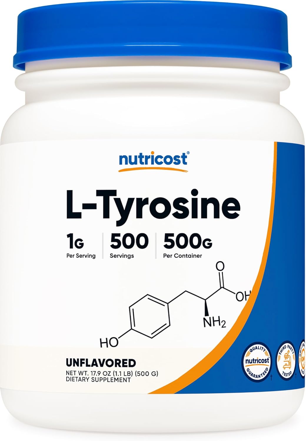Nutricost L-Tyrosine Powder 500 Grams - Pure L-Tyrosine Powder 1000mg Per Serving