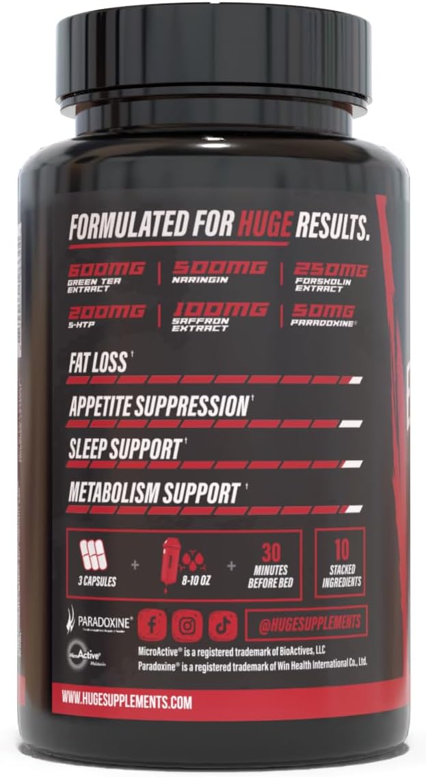 Huge Supplements Exterminate Thermogenic Fat Burner for Men & Women, Supports Weight Loss, Enhances Metabolism, Boosts Caloric Expenditure & Appetite Suppression - 100% Stimulant-Free (No Caffeine)