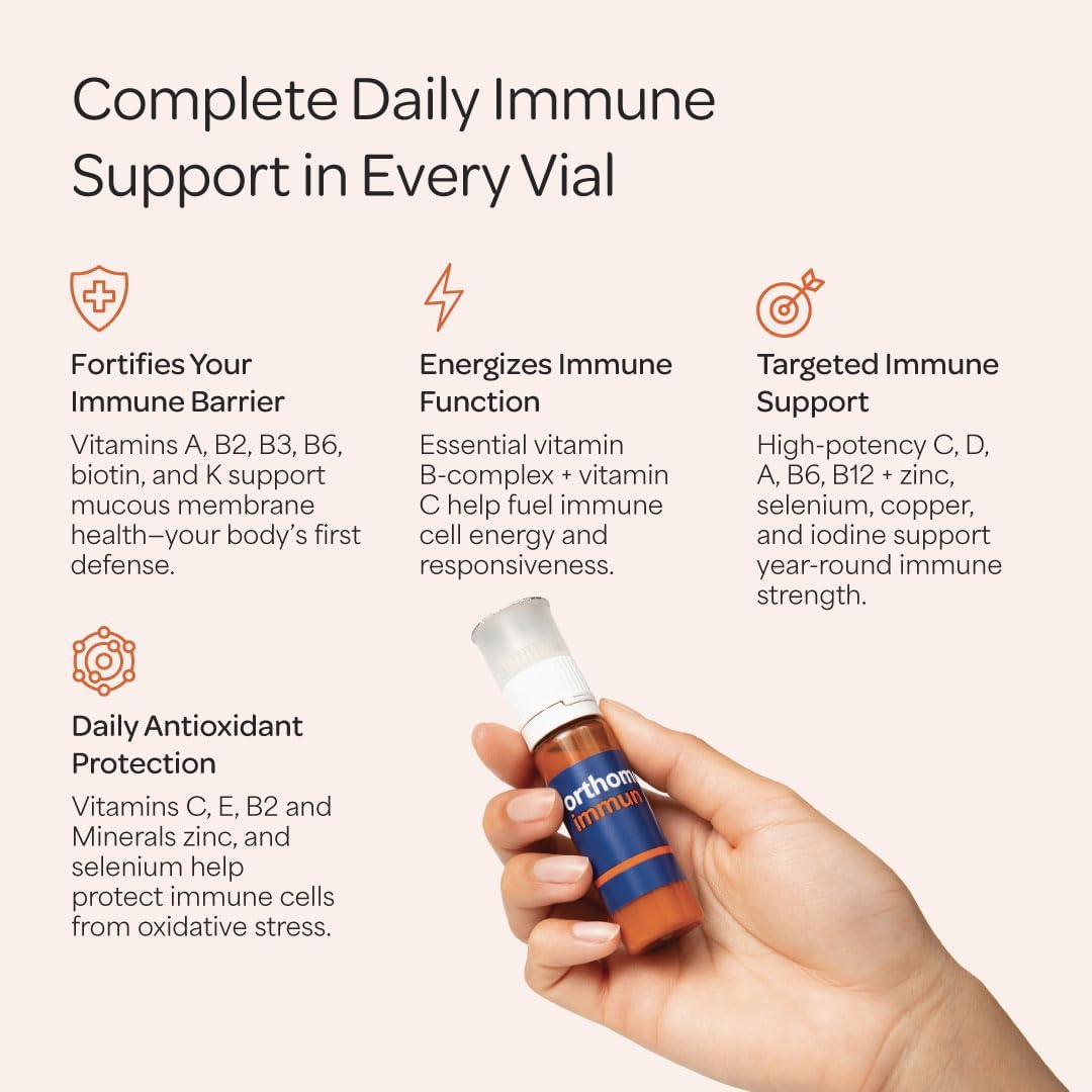 Orthomol Immun Vial, Daily Liquid Immune Support Supplement, 7-Day Supply, Includes Vitamins A, B, C, D, E, Zinc & Iodine, Premium Formula for Enhanced Immune Defense & Overall Vitality