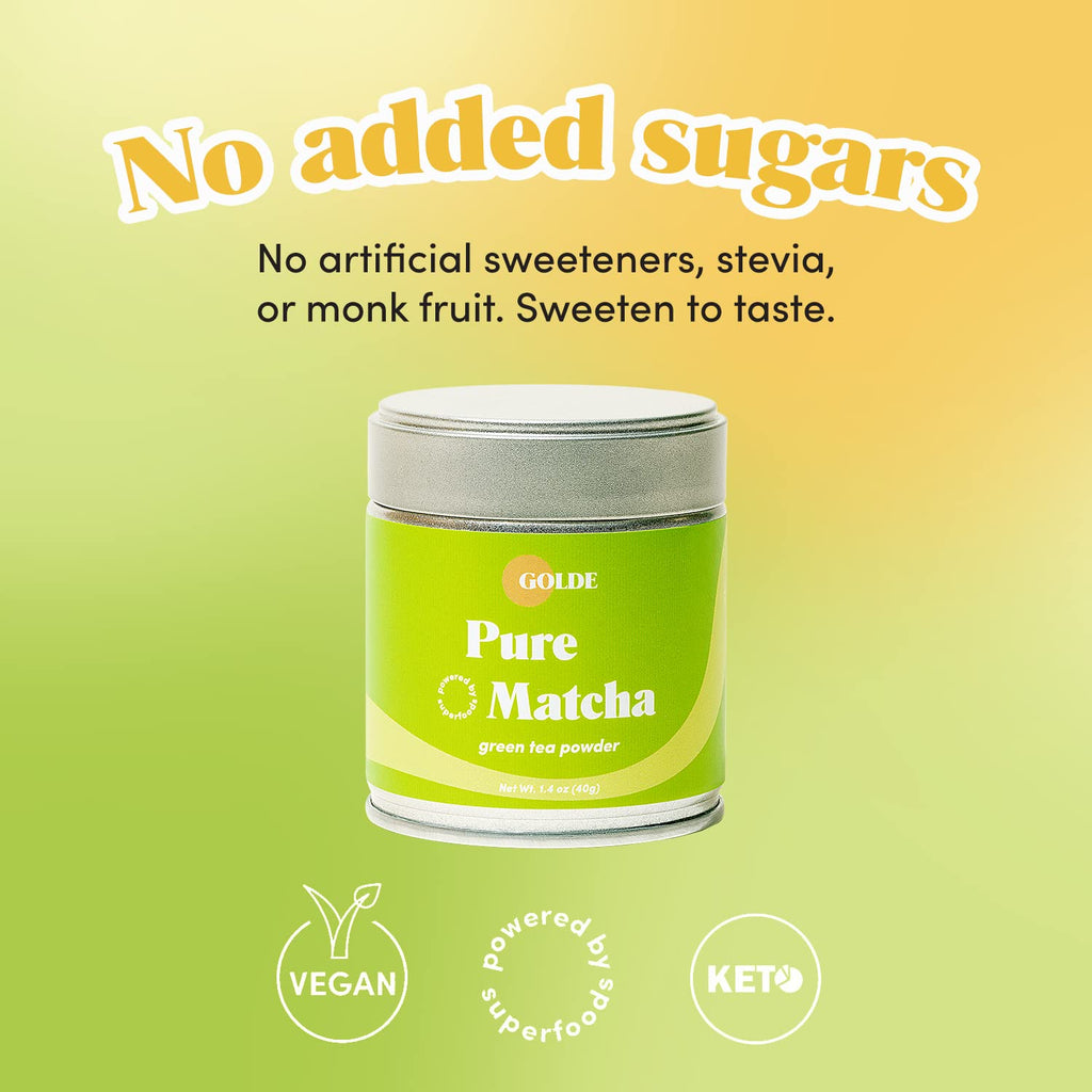 GOLDE - Pure Matcha - Ceremonial Grade Matcha Powder - Green Tea Superfood w/L-Theanine & Antioxidants - 60mg Caffeine - Jitter Free Energy - 40g Tin